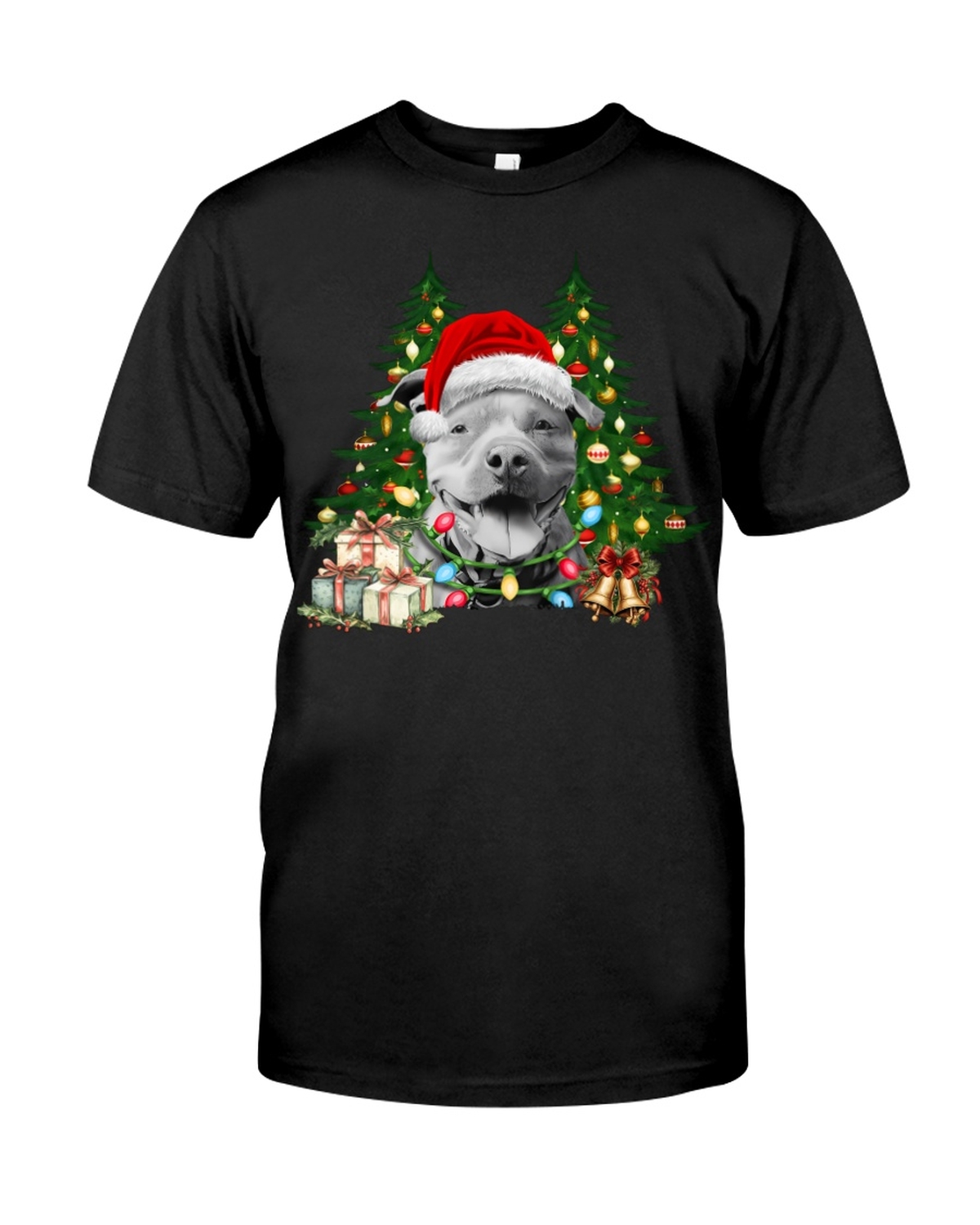Pit Bull Santa Christmas Tree Lights Xmas Dog T-Shirt Pit Bull Santa Christmas Tree Lights Xmas Dog T-Shirt